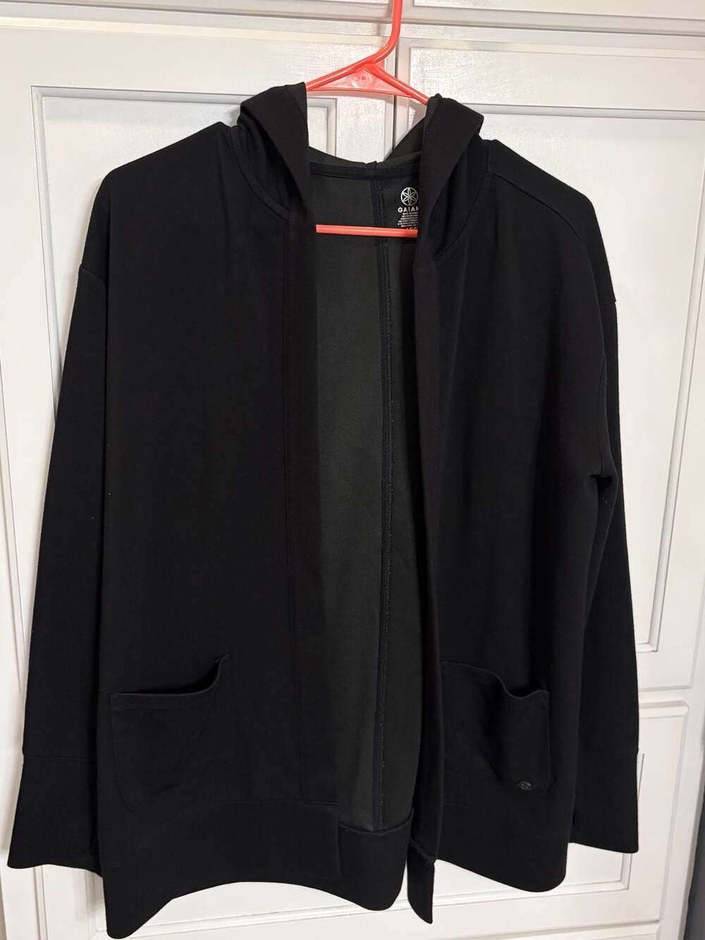 Gaiam Black Open Front Hooded Cardigan with Pockets Size Large